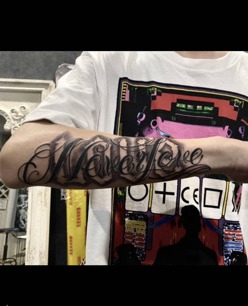 never love&love纹身图片_手臂花体字lovenever love英文纹身图案