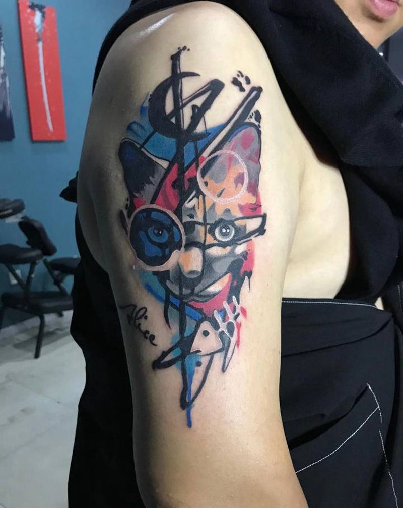 猫纹身图片_New School纹身图案