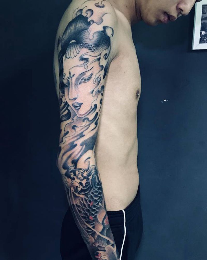 花臂纹身图片_手臂新传统纹身图案