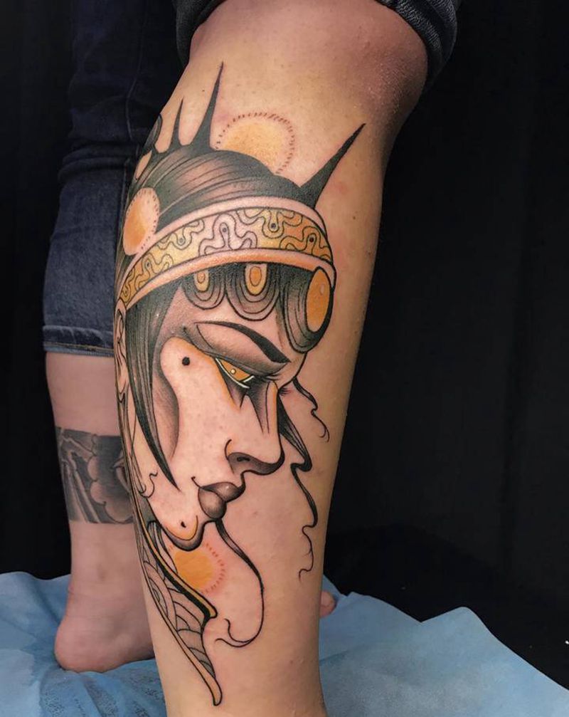 女郎纹身图片_腿部Old School纹身图案