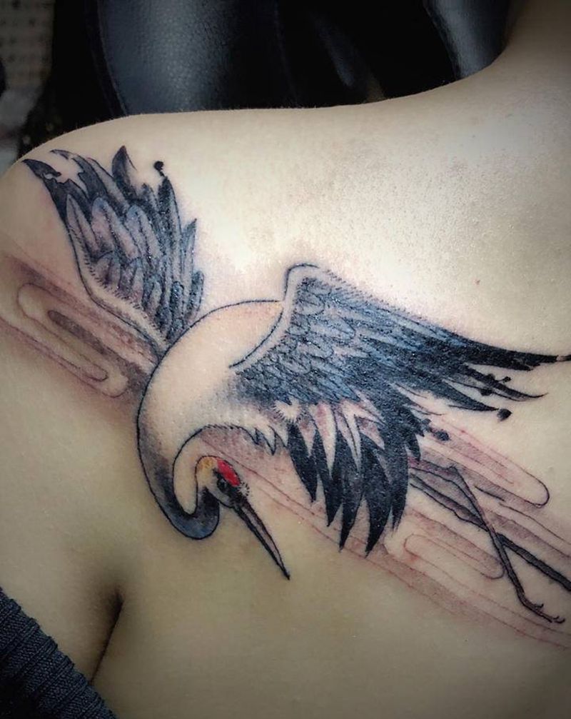 仙鹤纹身图片_水墨纹身图案