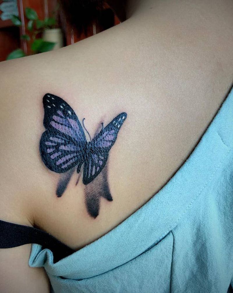 蝴蝶纹身图片_肩部水彩纹身图案