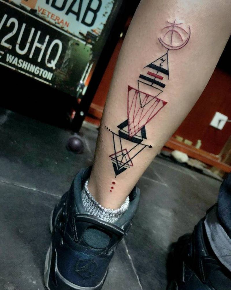 几何数字纹身图片_腿部几何纹身图案