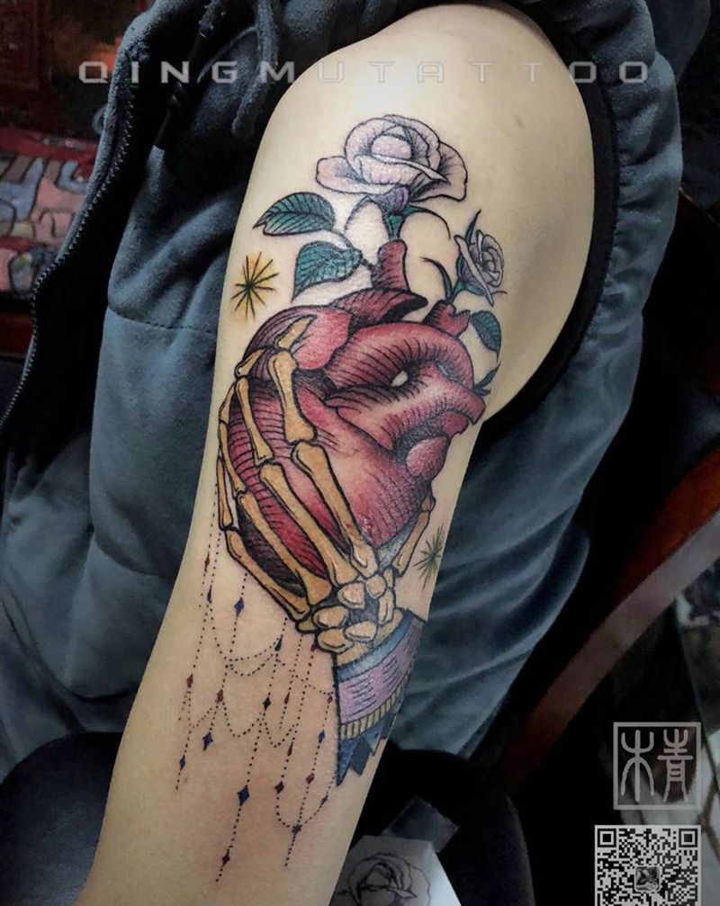 心脏纹身图片_手臂Old School纹身图案