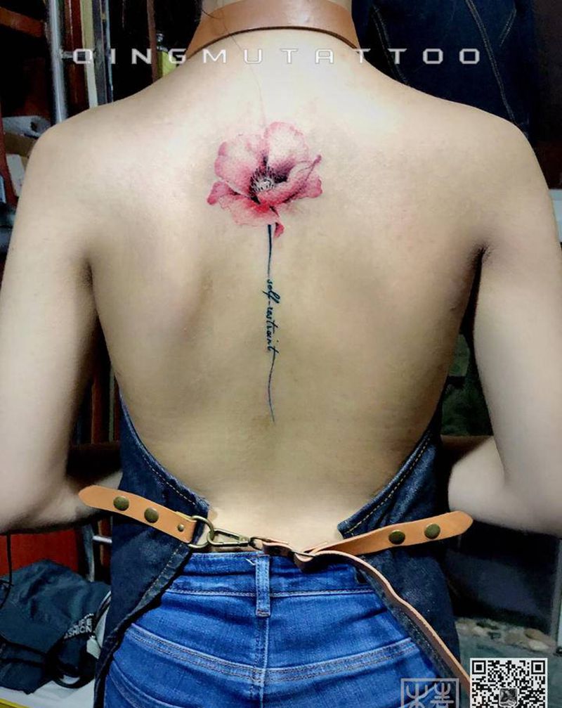 花卉纹身图片_背部水彩纹身图案