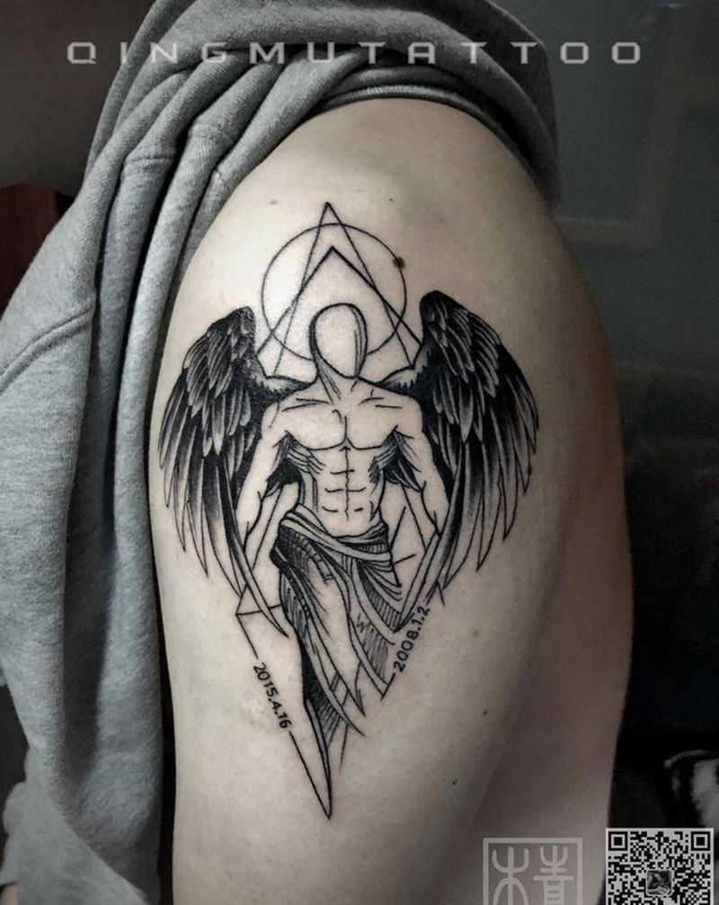天使纹身图片_手臂几何纹身图案