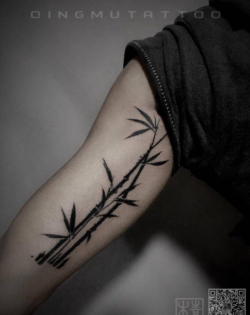 竹子剪影纹身图片_手臂纹身图案