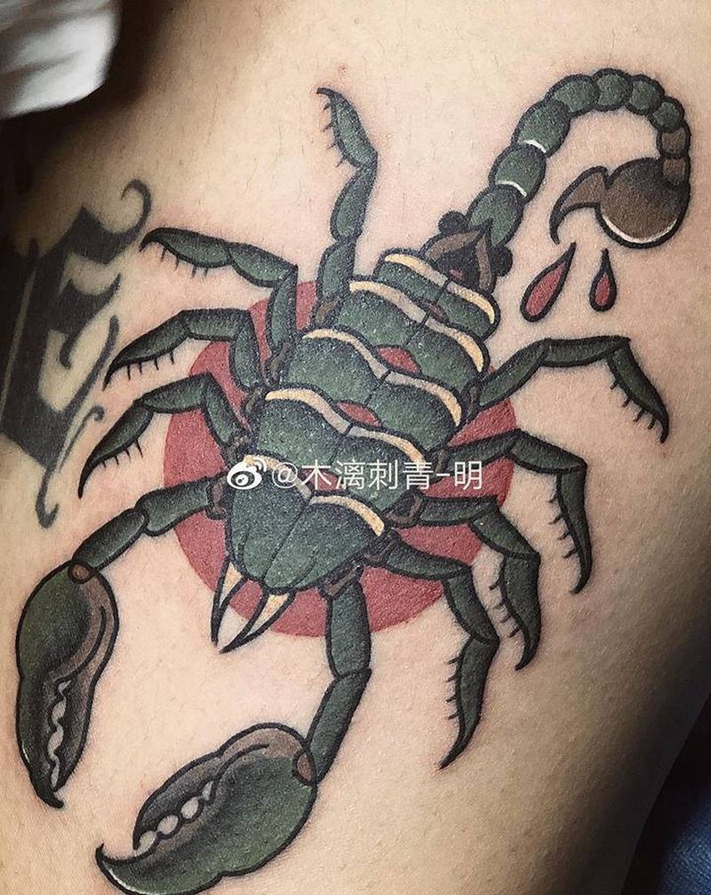 蝎子纹身图片_腿部Old SchoolNew School蝎子纹身图案