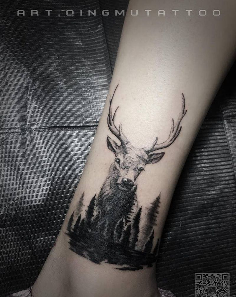 麋鹿  遮盖旧纹身纹身图片_脚部纹身图案