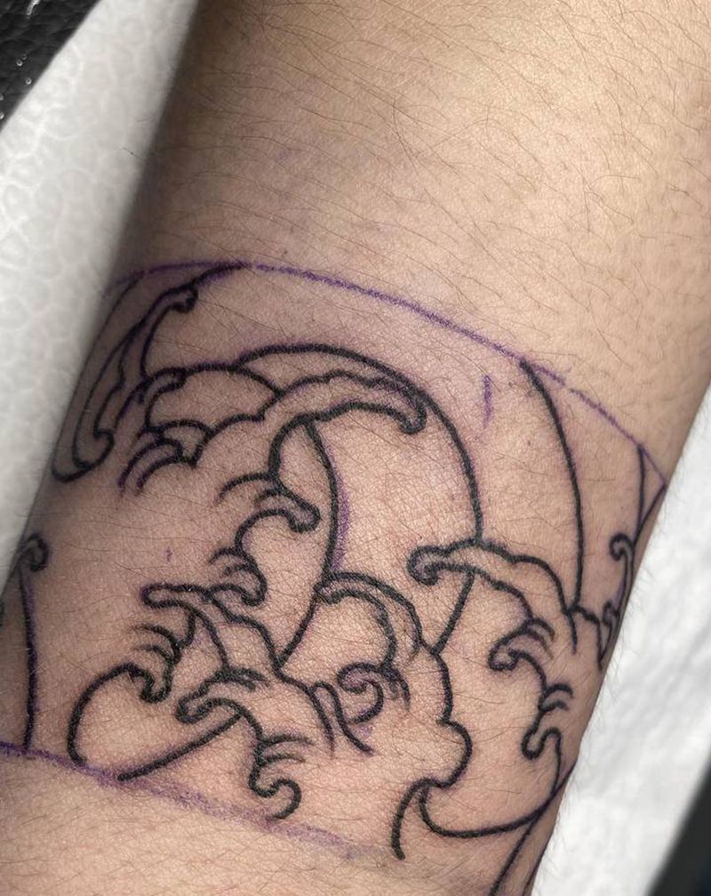 浪花纹身图片_手臂新传统纹身图案