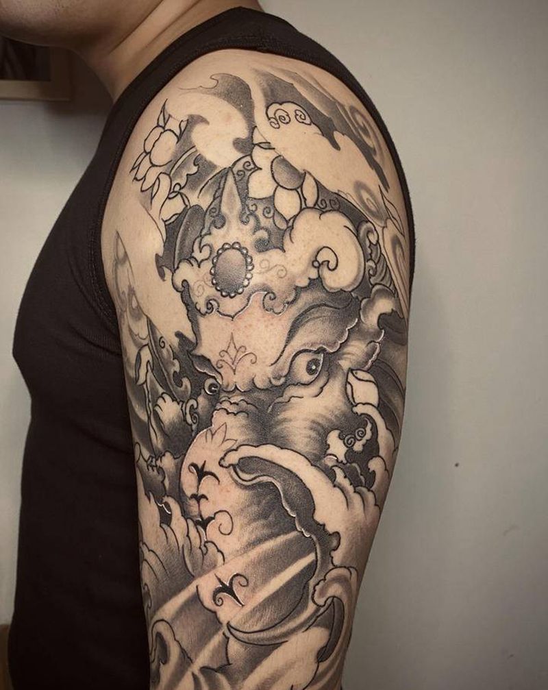 象神纹身图片_手臂新传统象神纹身图案