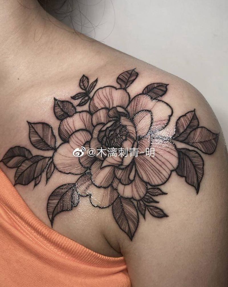 素花纹身图片_肩部点刺素花纹身图案