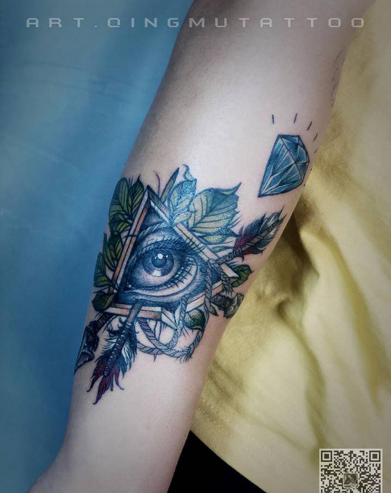 全视之眼纹身图片_手臂Old School纹身图案