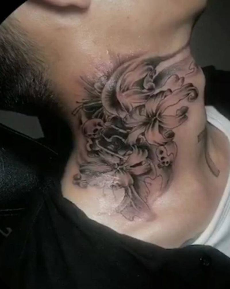 彼岸花纹身图片_颈部纹身图案