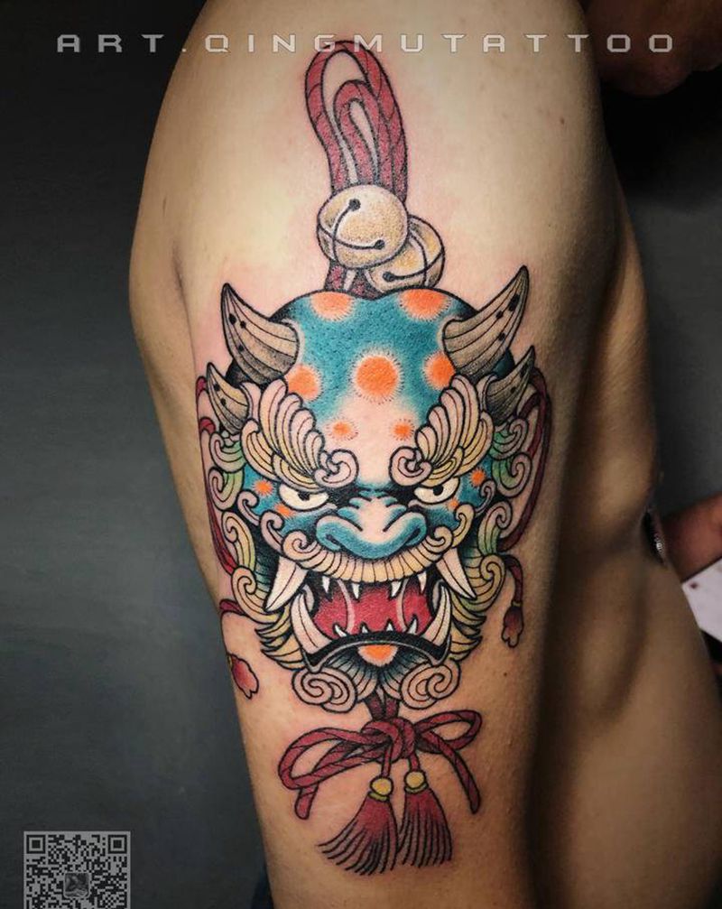 唐狮一枚纹身图片_手臂老传统新传统纹身图案