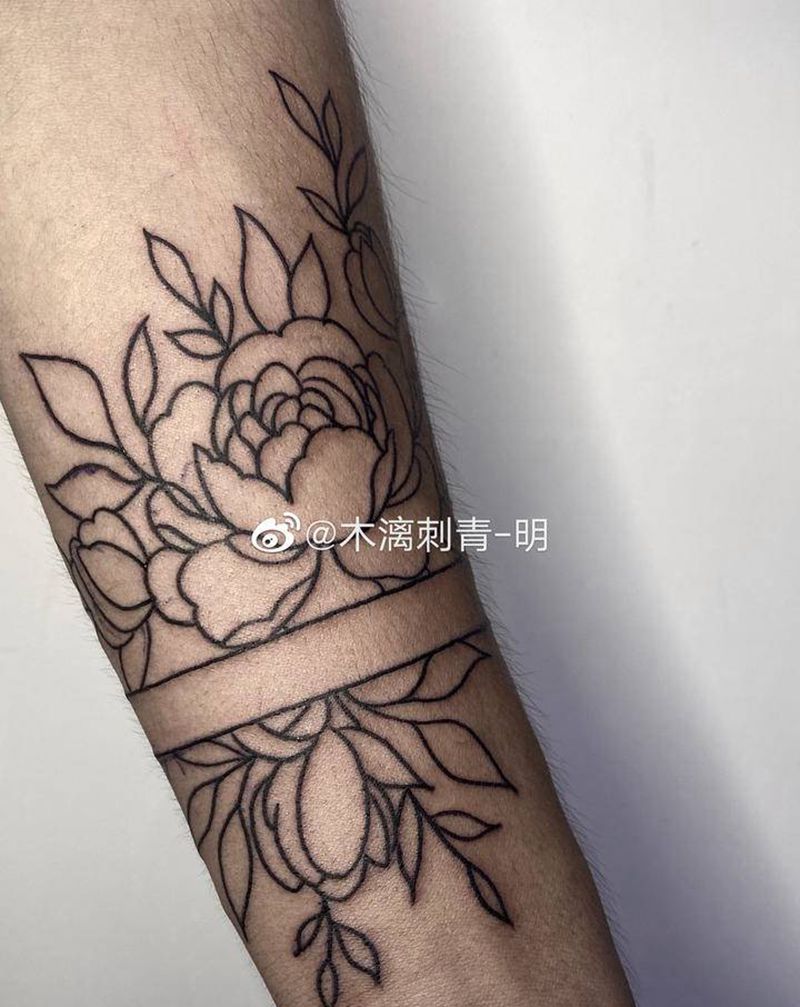 素花手环 线纹身图片_手臂点刺素花手环纹身图案