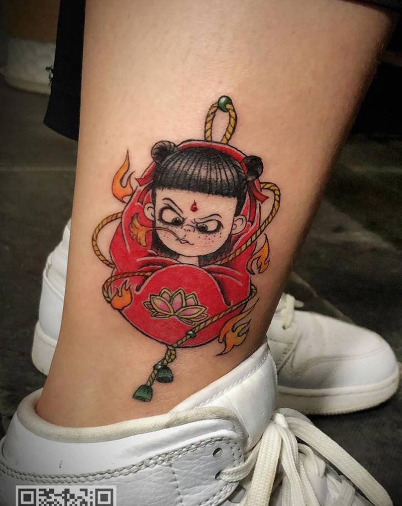 原创魔丸纹身图片_腿部新传统纹身图案