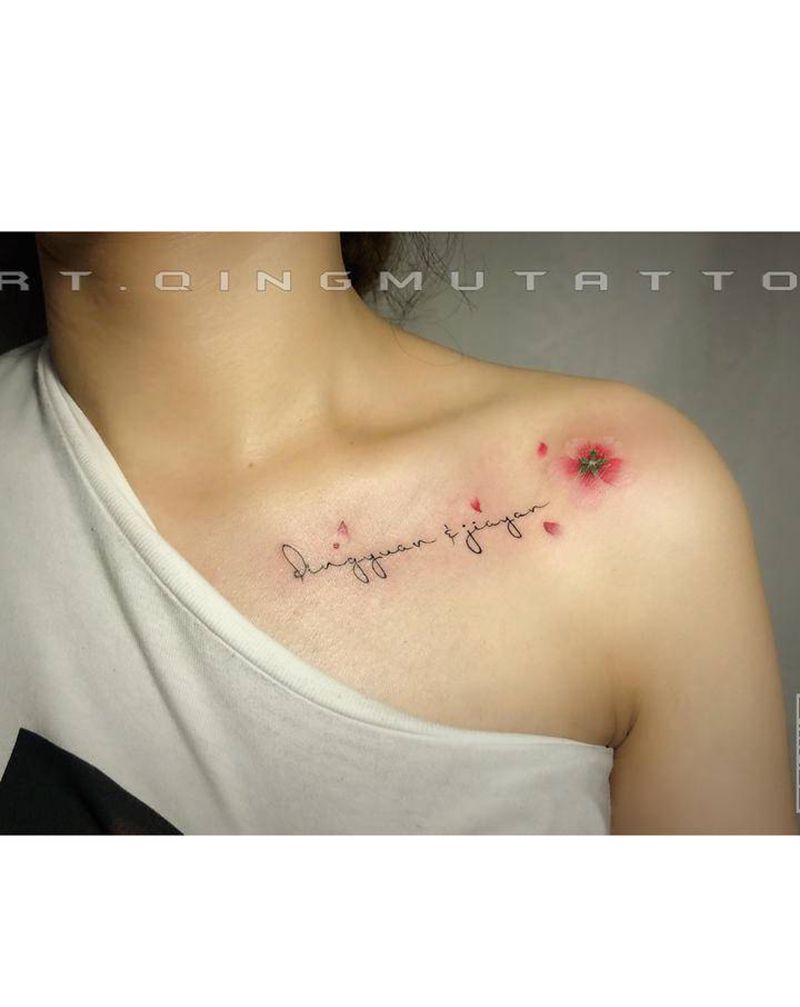 小清新纹身图片_肩部水彩纹身图案