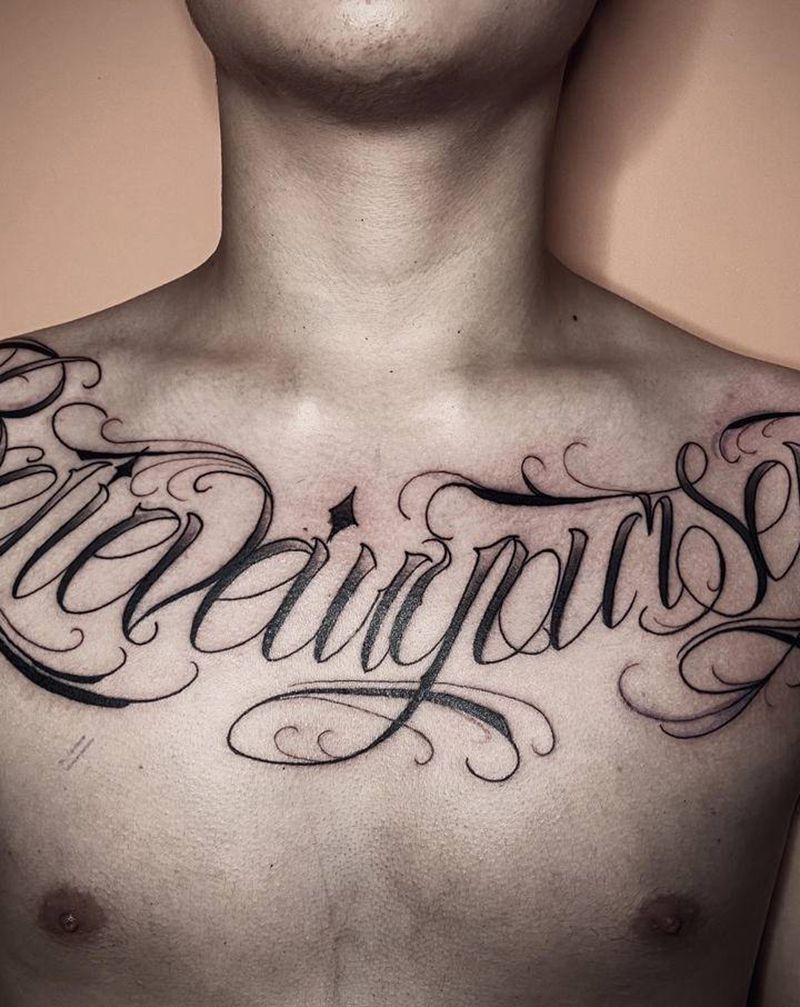 花体字纹身图片_胸部花体字花体纹身图案