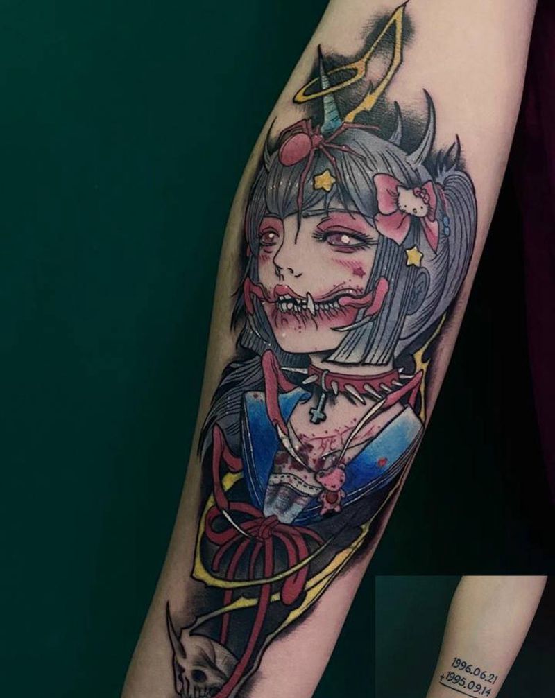 彩色纹身图片_手臂New School暗黑纹身图案