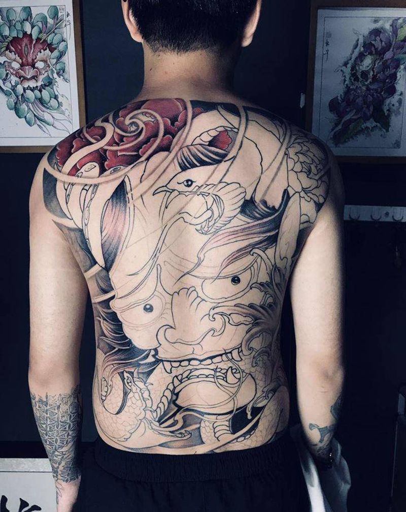 般若纹身图片_背部新传统纹身图案