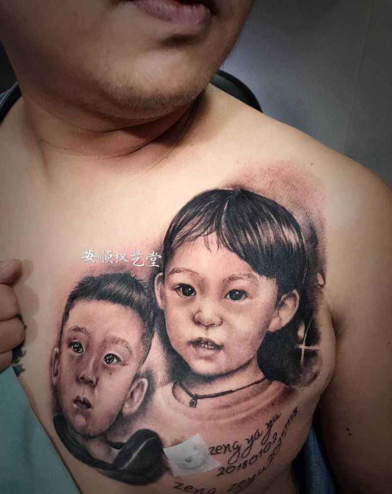 肖像纹身图片_胸部纹身图案