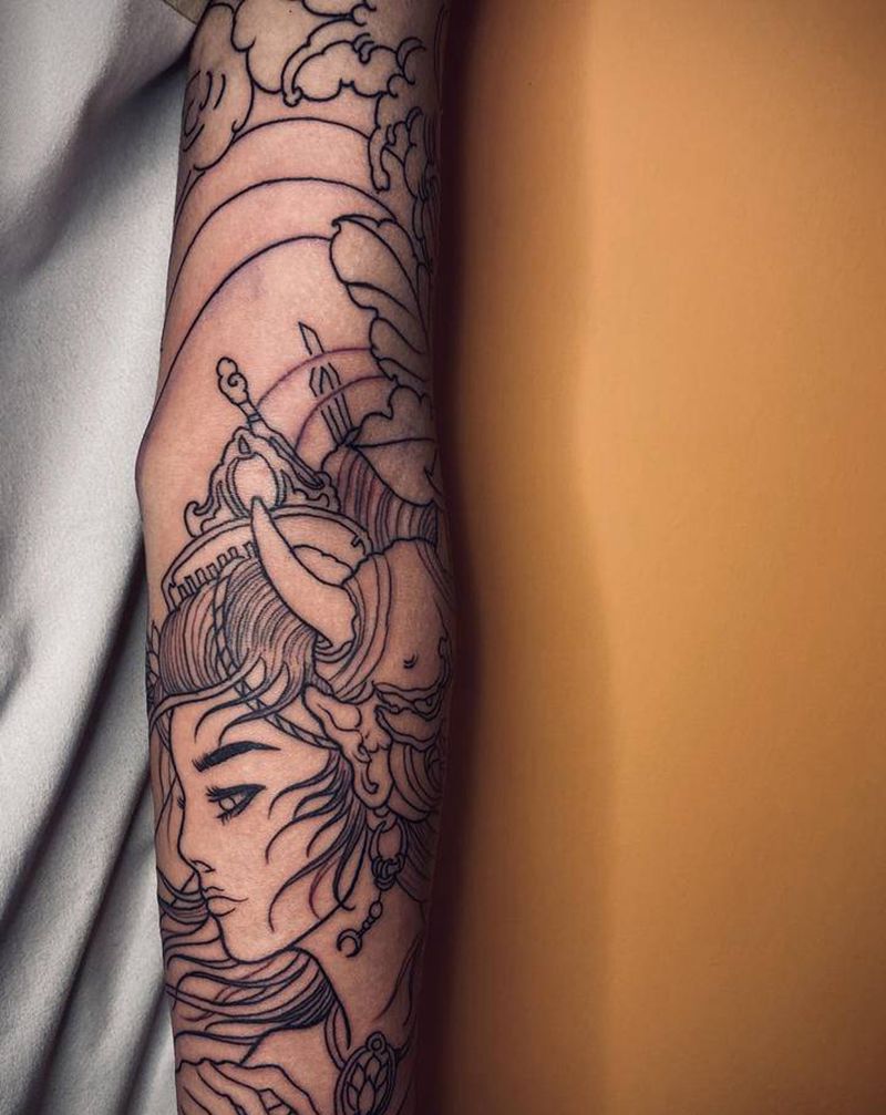 新传统 花臂 未完纹身图片_手臂新传统新传统纹身图案