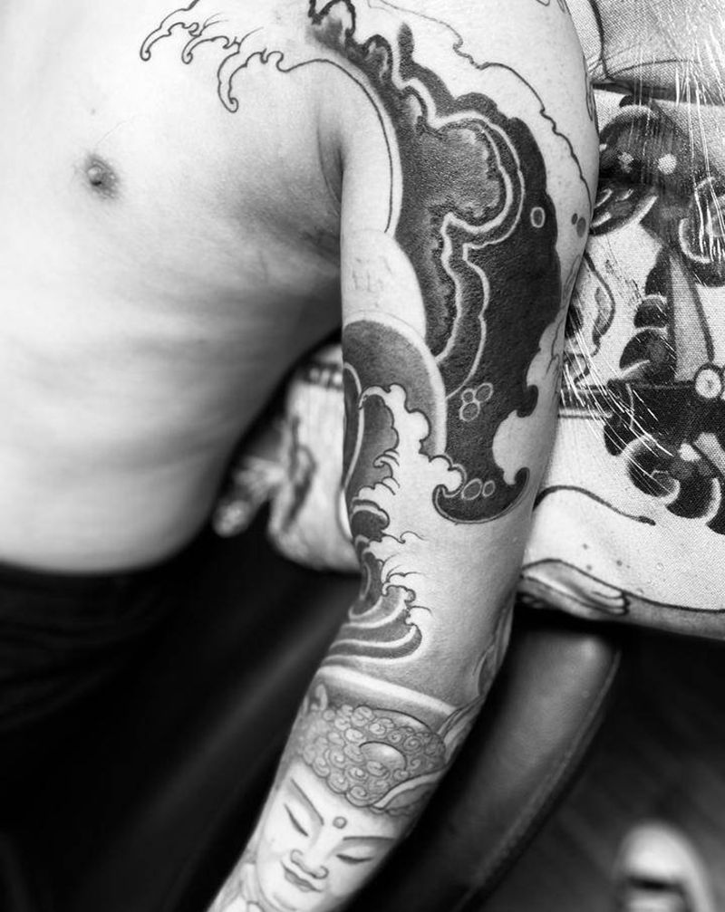 佛柔似水纹身图片_手臂新传统纹身图案