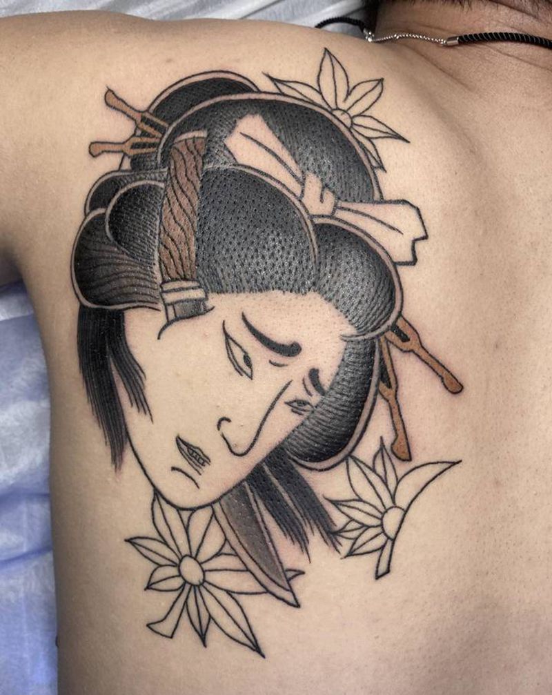 生首纹身图片_肩部老传统生首纹身图案