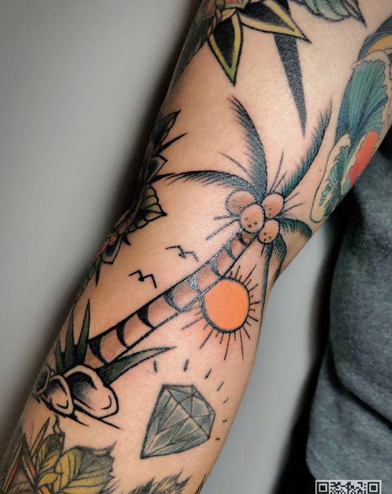 小椰树添加纹身图片_手臂Old School纹身图案