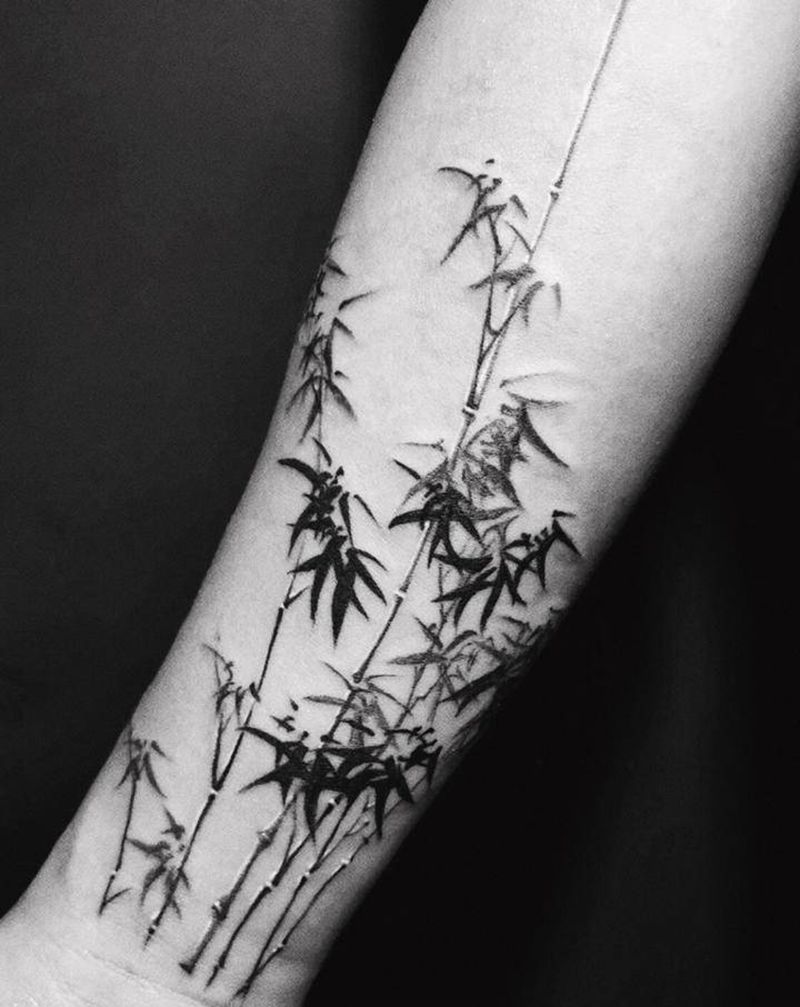 竹林纹身图片_手臂水墨纹身图案