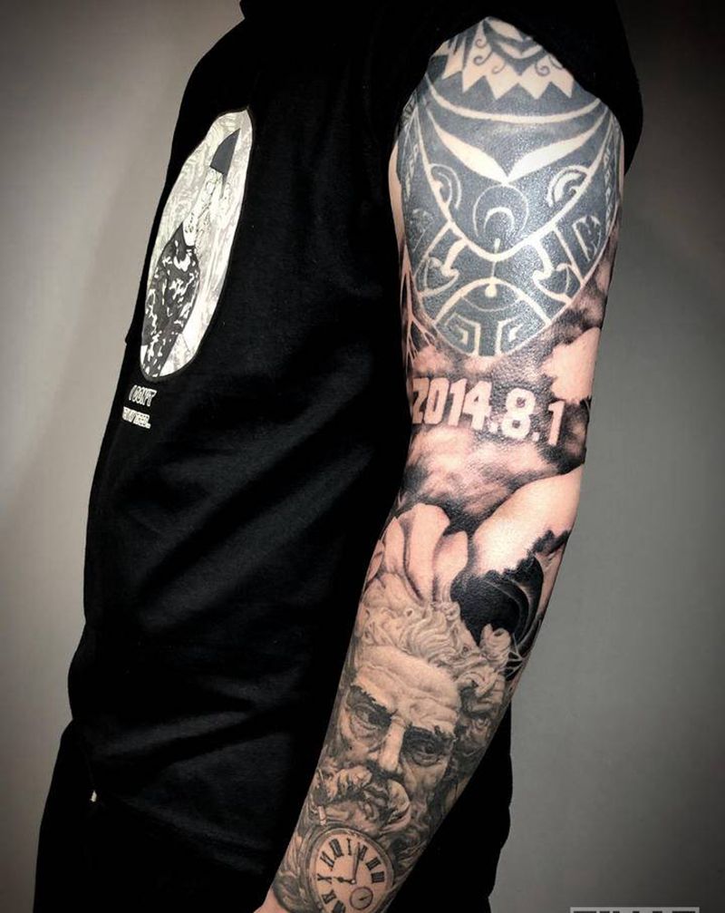 海神波塞冬纹身图片_手臂欧美写实纹身图案