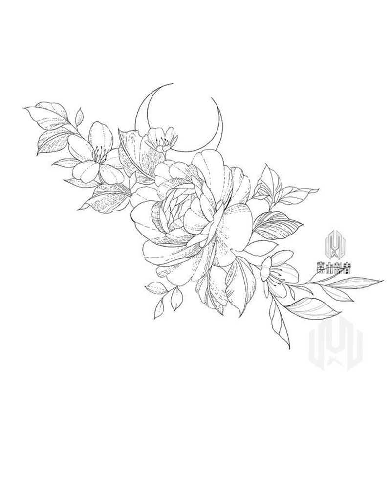 素花纹身图片_胸部点刺水墨纹身图案