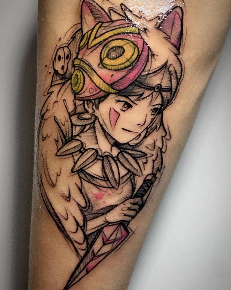 幽灵公主纹身图片_手臂动漫纹身图案