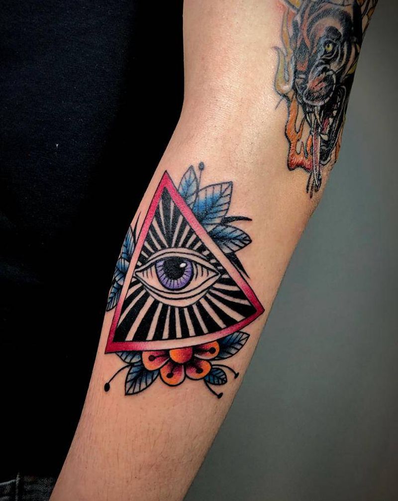 上帝之眼纹身图片_手臂Old School纹身图案
