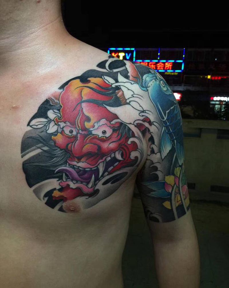 半甲般若纹身图片_传统纹身图案