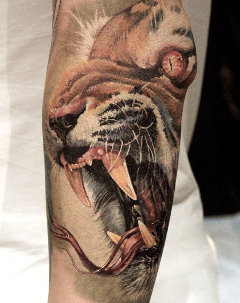 老虎纹身图片_欧美写实纹身图案