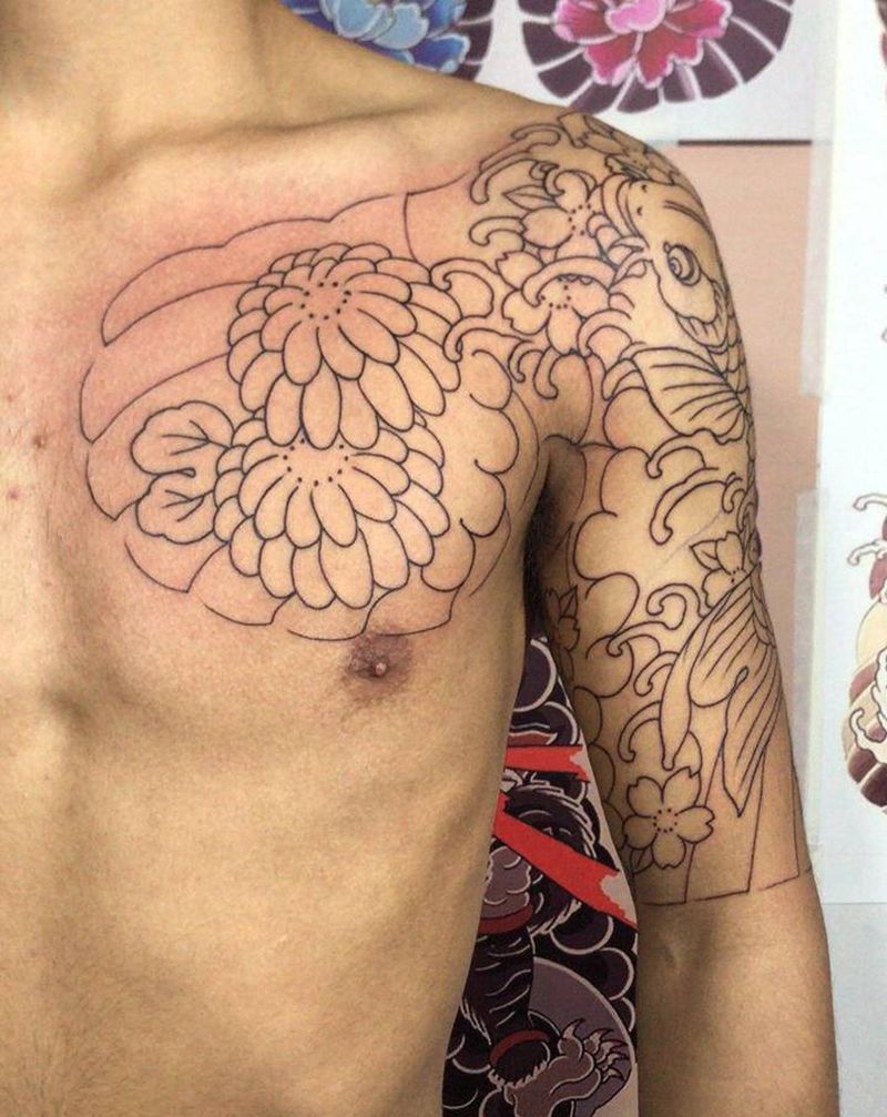 老传统纹身图片_肩部老传统纹身图案