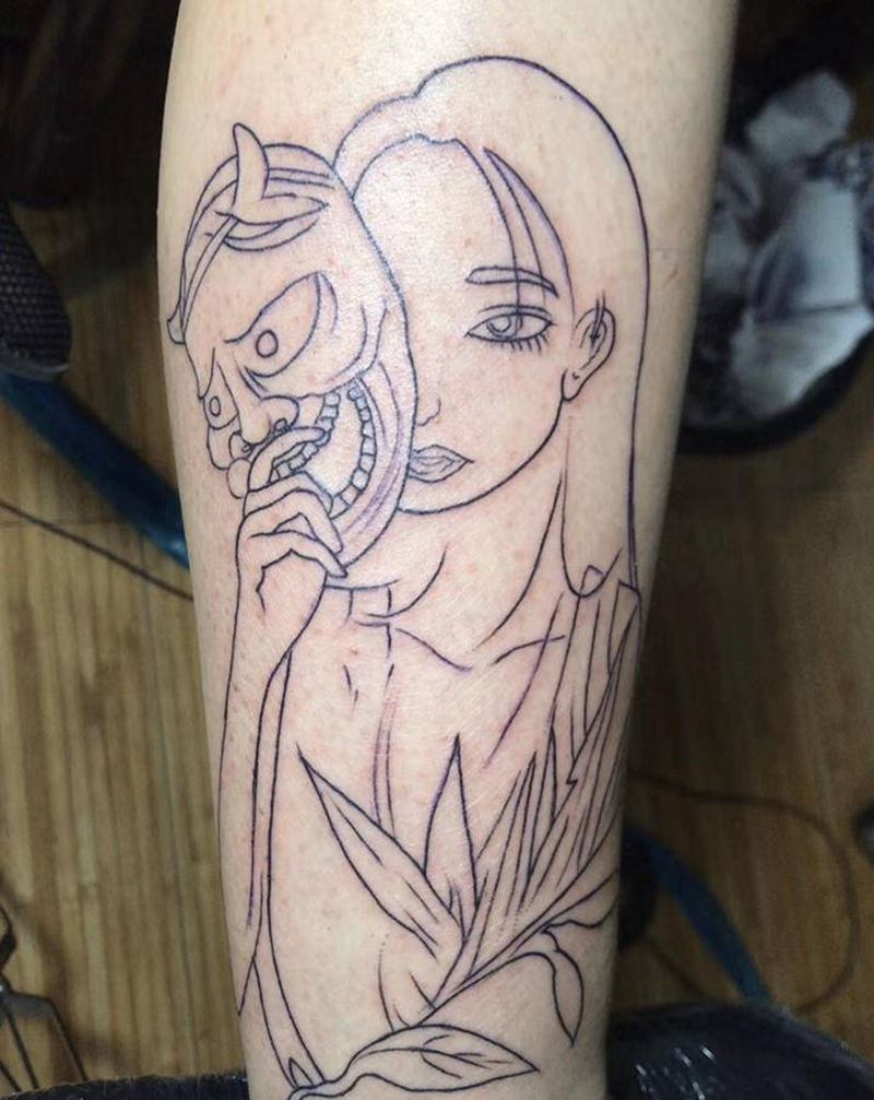 艺妓纹身图片_腿部纹身图案