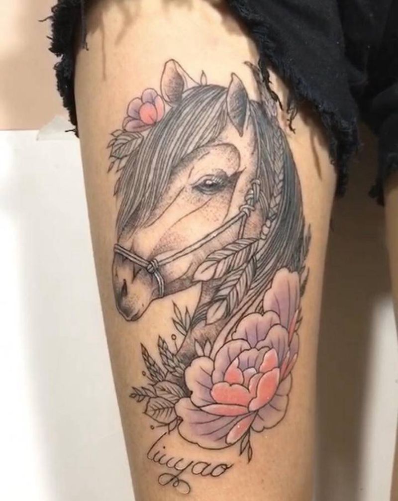 客人自己的生肖纹身图片_腿部纹身图案