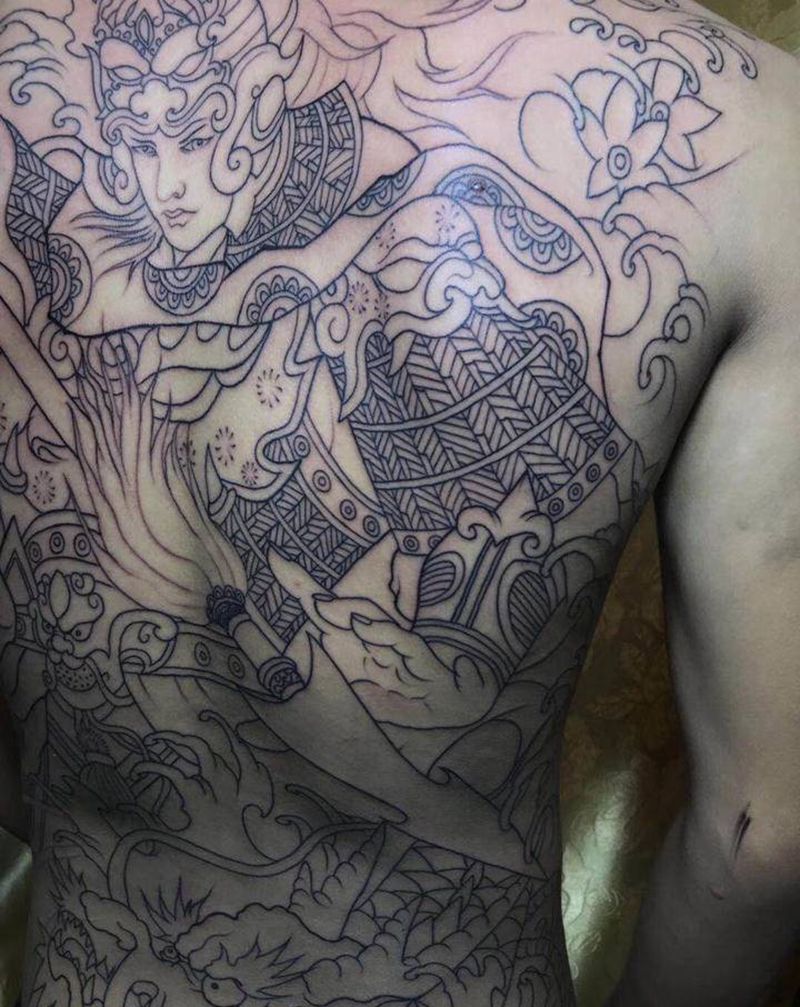 赵子龙纹身图片_背部纹身图案