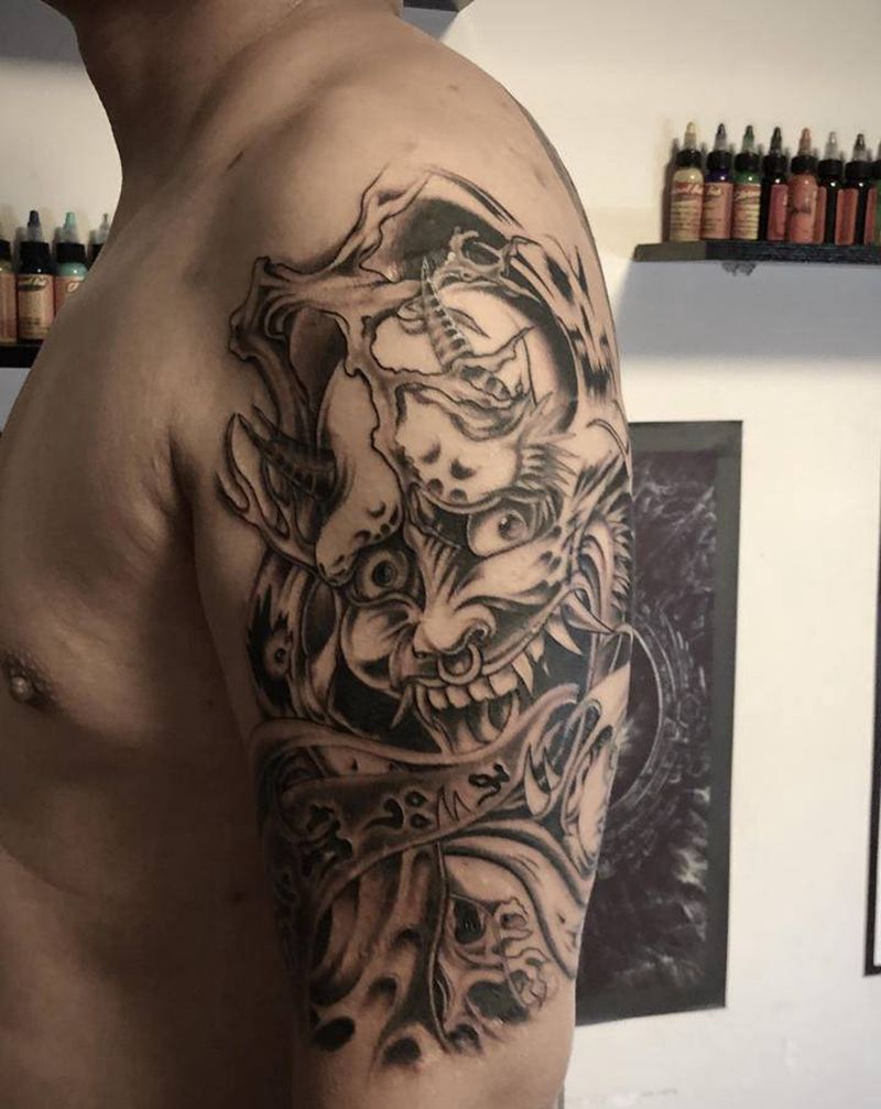 大臂般若纹身图片_新传统纹身图案