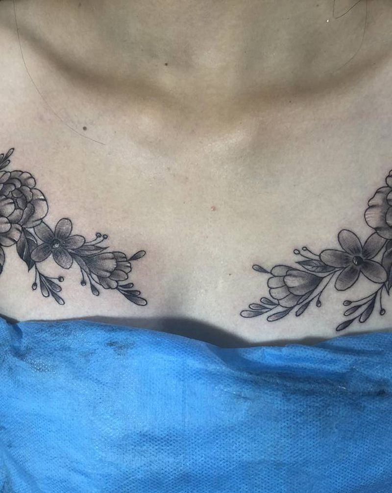 素花纹身图片_胸部纹身图案