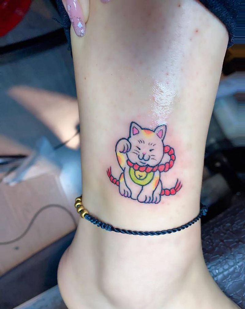 猫纹身图片_腿部手部纹身图案