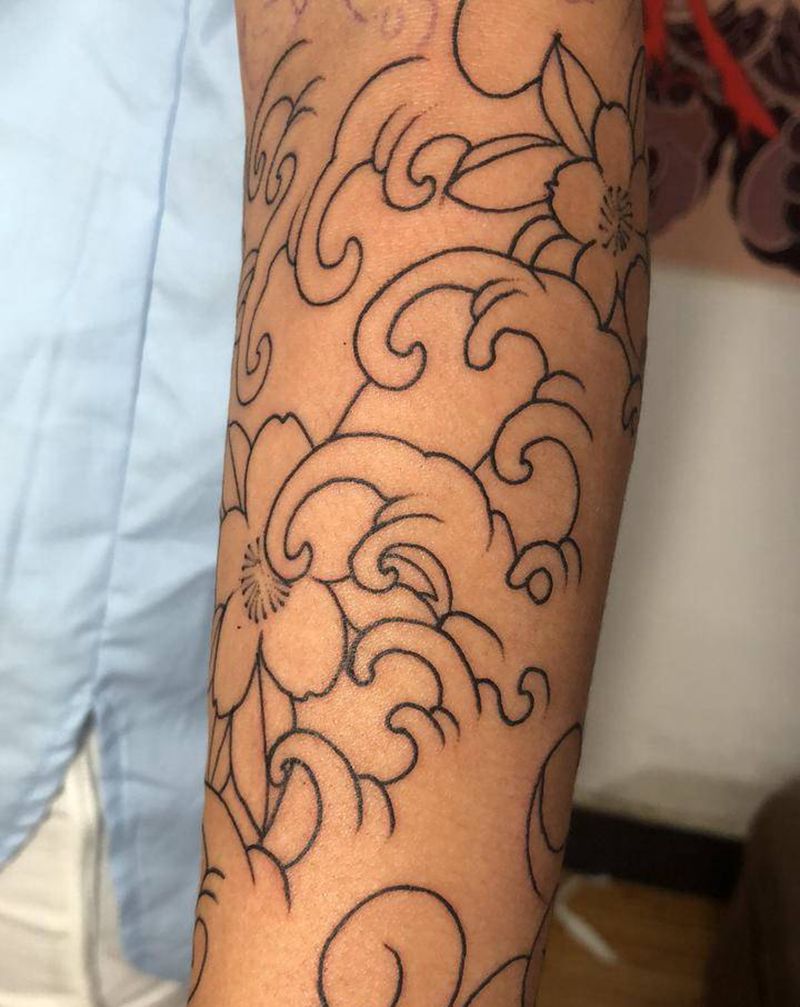 小臂全包，线条纹身图片_手臂纹身图案