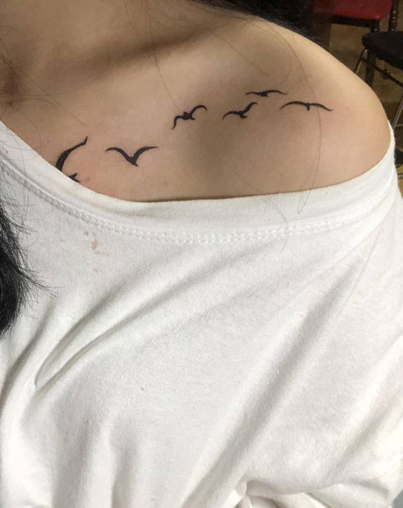 大雁纹身图片_肩部纹身图案