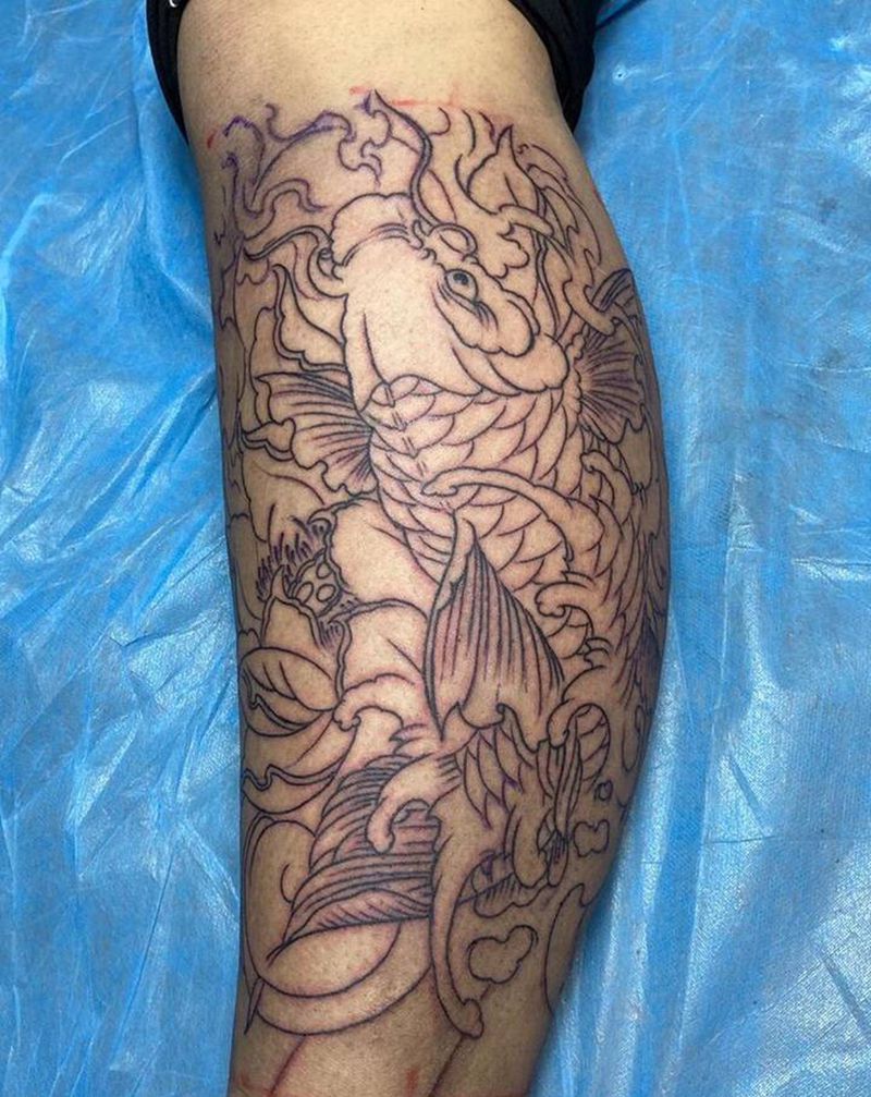 鱼纹身图片_腿部纹身图案