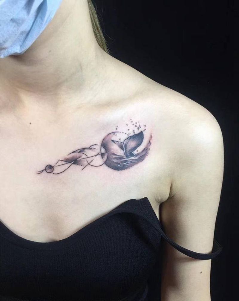 小清新纹身图片_肩部胸部纹身图案