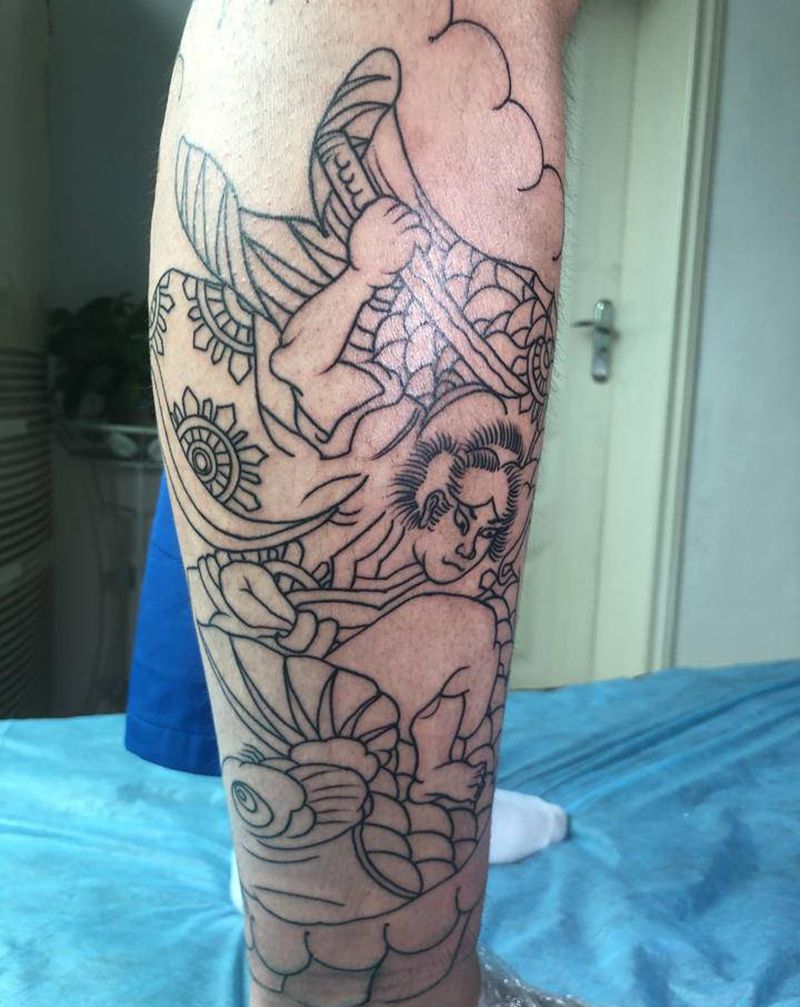 老传统 包小腿纹身图片_腿部老传统纹身图案