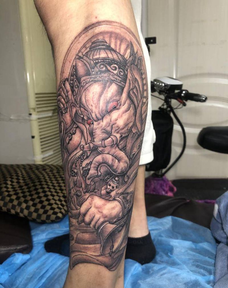 神象纹身图片_腿部纹身图案